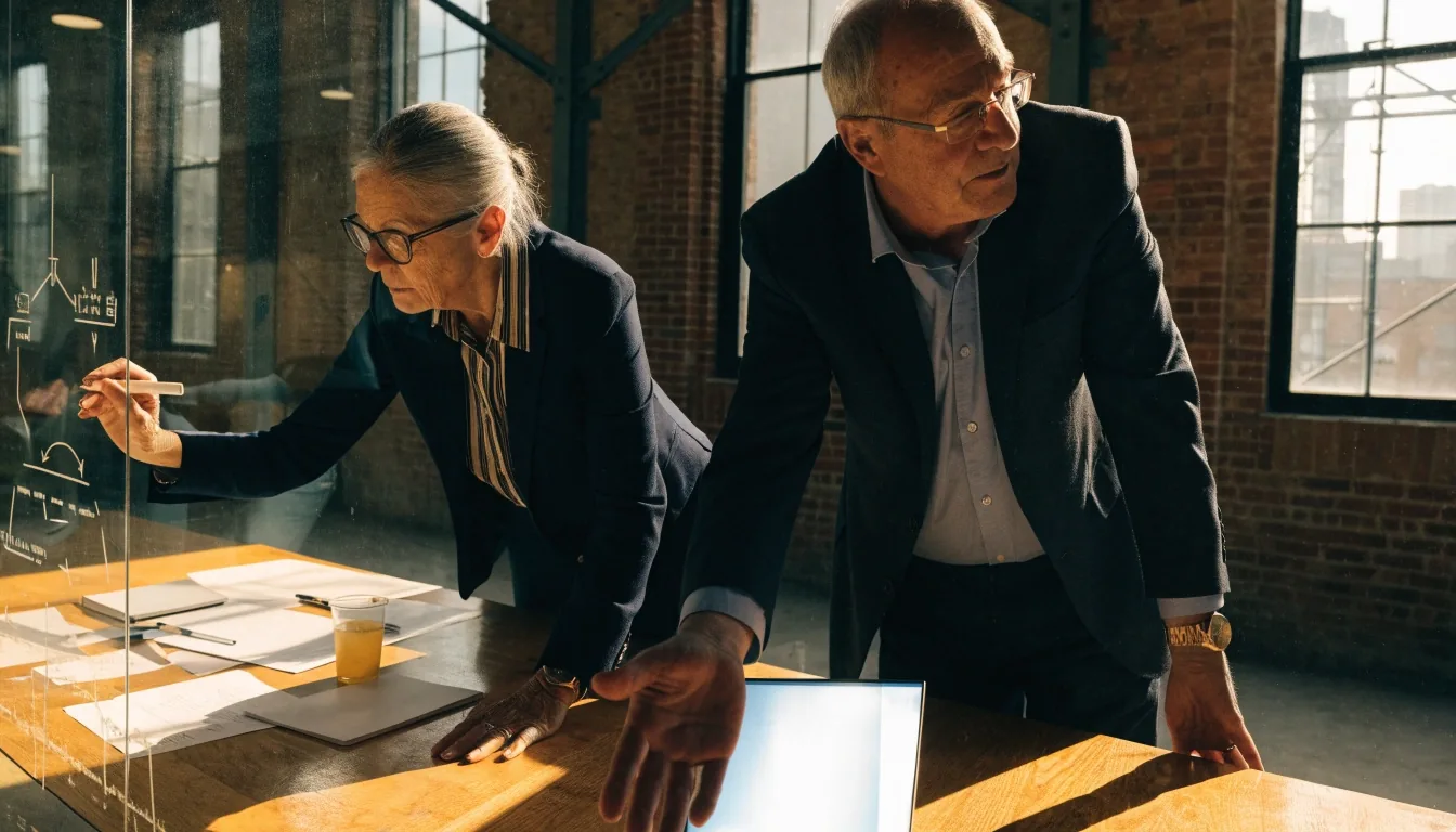 Two consultants reviewing a product plan together in a Boston studio