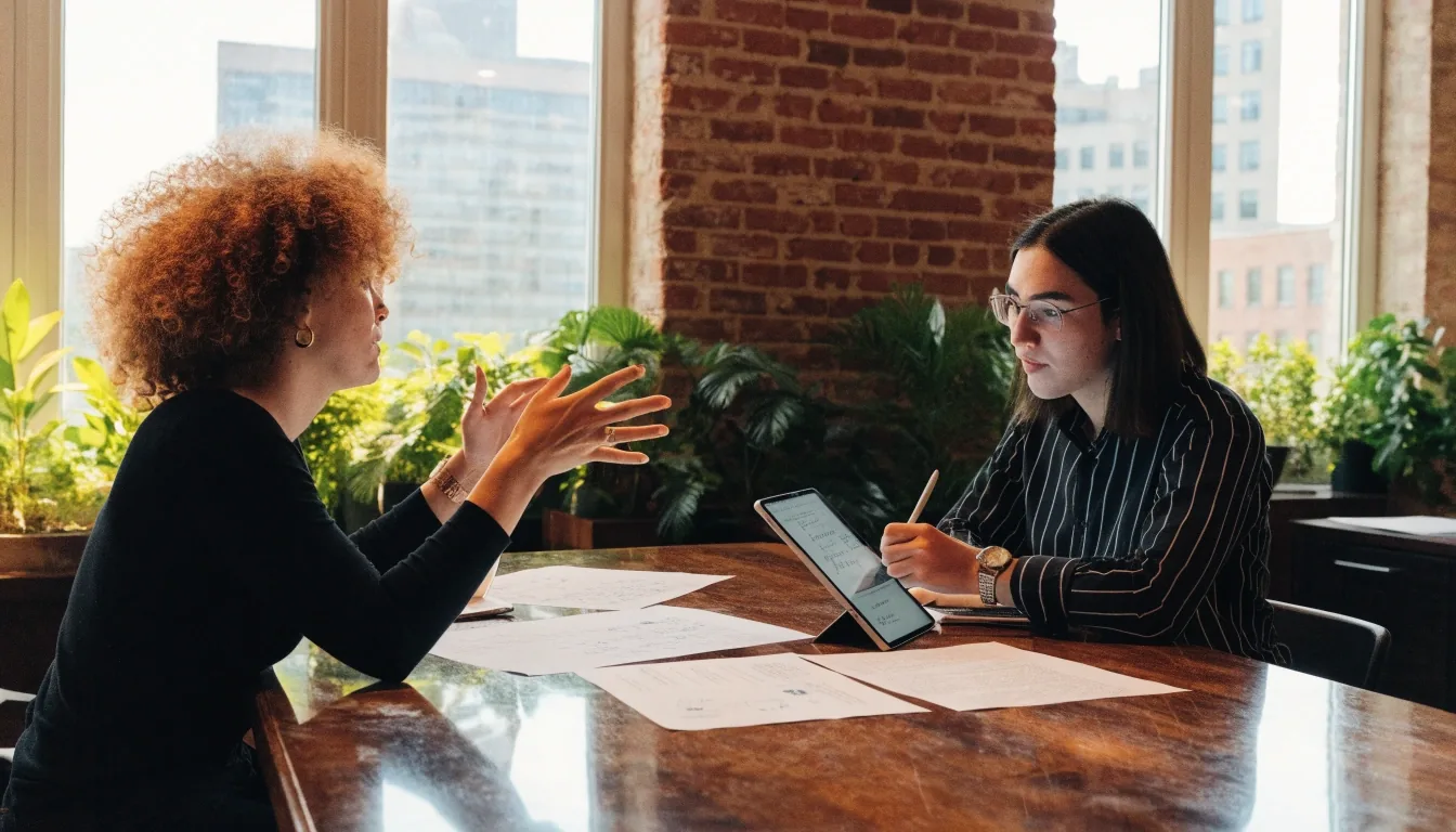 Designers sketching wireframes at a long table in a daylight studio