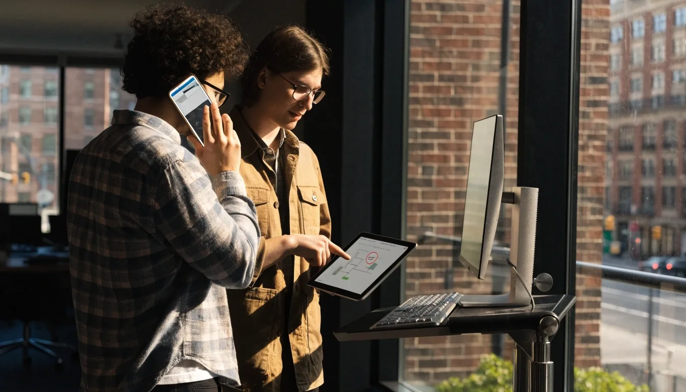 A person sketching a mobile interface on paper while holding a phone near a large window